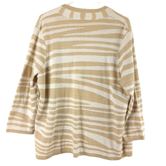 Chicos Open Front Cardigan Sweater Size L Wool Metallic Striped Knit Womens - Picture 3 of 5
